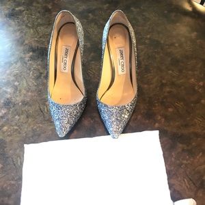 Jimmy Choo Silver Sparkle Pumps, Size 8